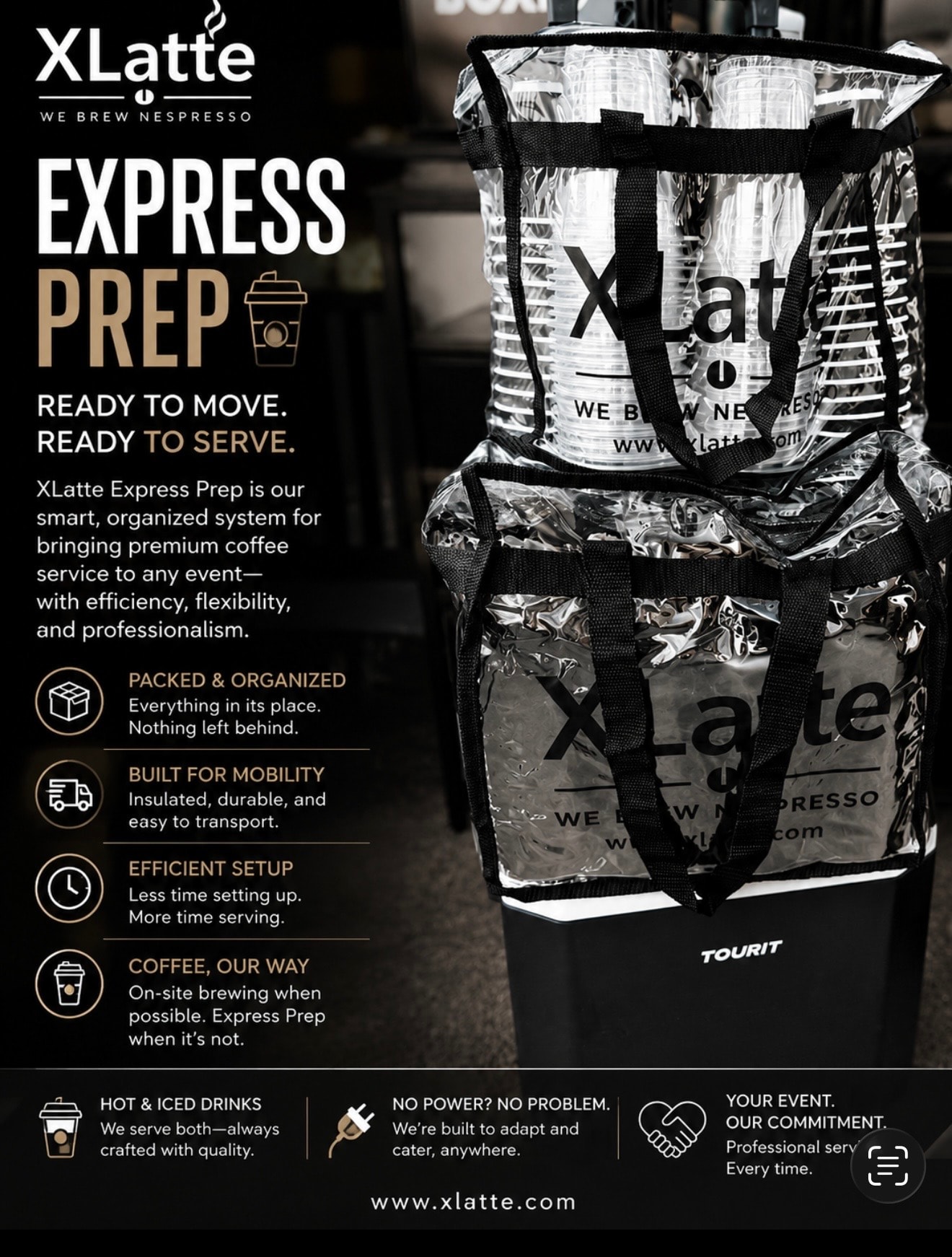 XLatte Express Prep insulated bags — Ready to Move, Ready to Serve